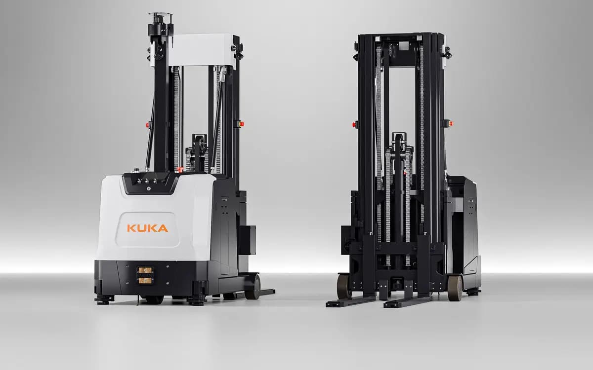Two KUKA autonomous forklifts