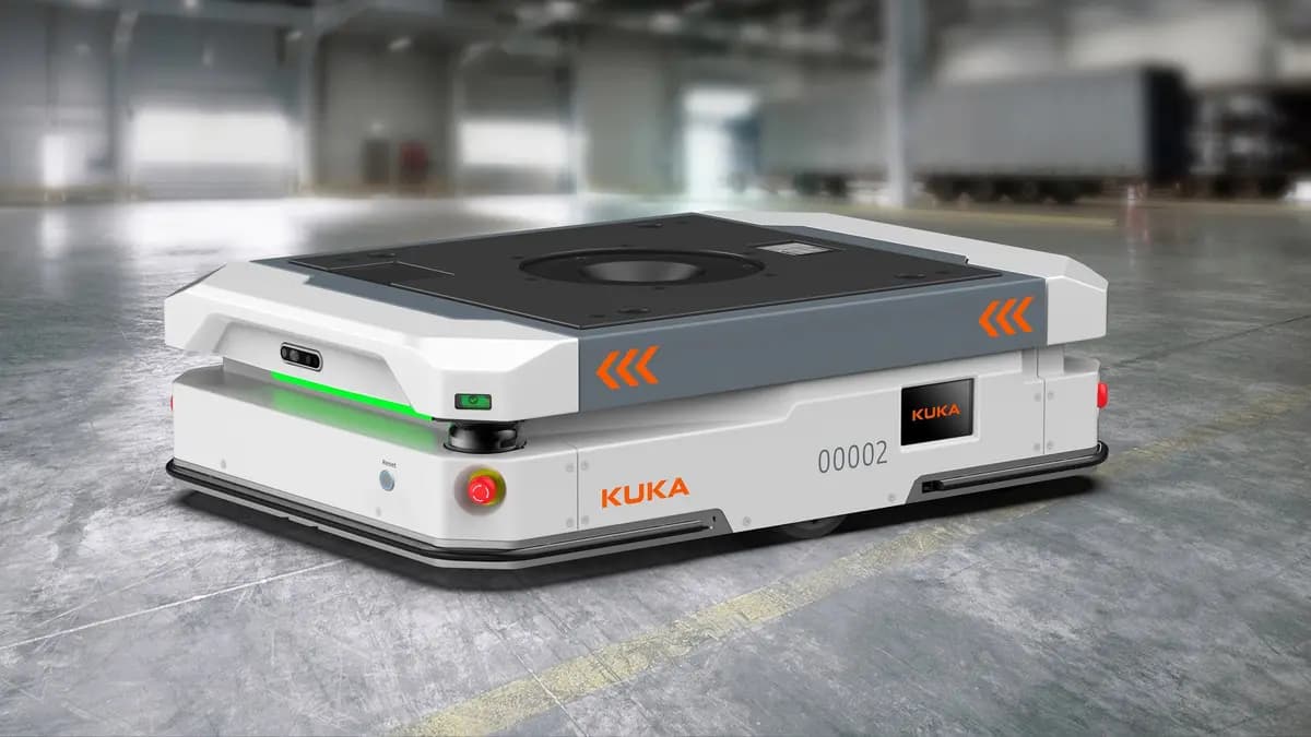 A KUKA autonomous mobile platform in a warehouse